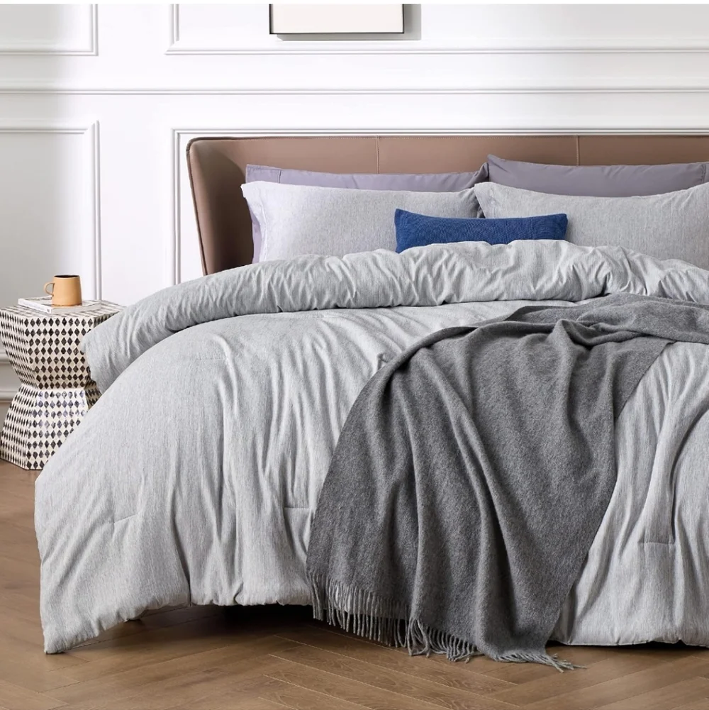 Bedsure King Size Comforter Set - Grey Soft Bedding for All Seasons Cationic Dye